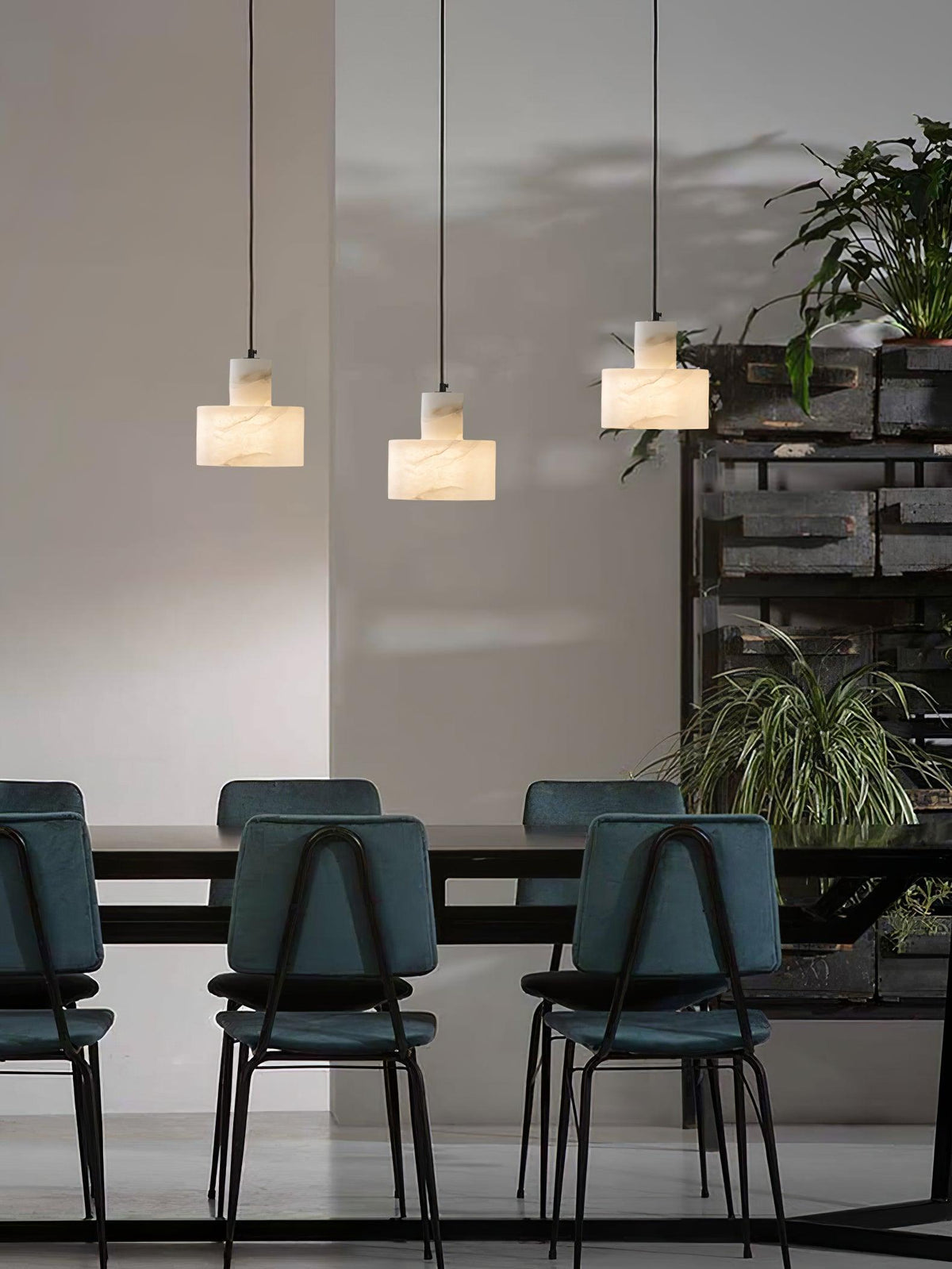 Lampa Wisząca Minimalistyczna z Alabastru z Podwójnym Cylindrem