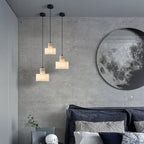 Lampa Wisząca Minimalistyczna z Alabastru z Podwójnym Cylindrem