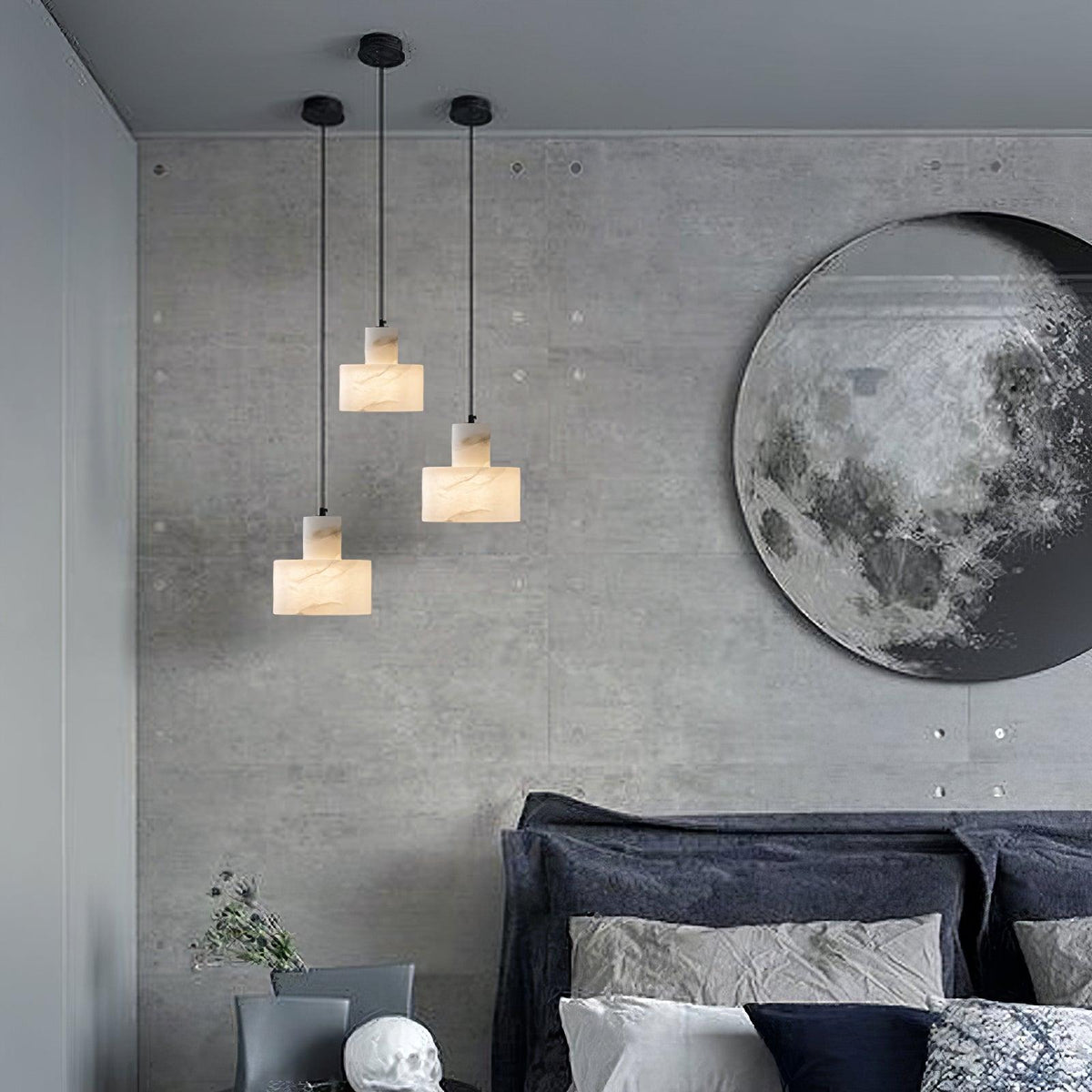 Lampa Wisząca Minimalistyczna z Alabastru z Podwójnym Cylindrem