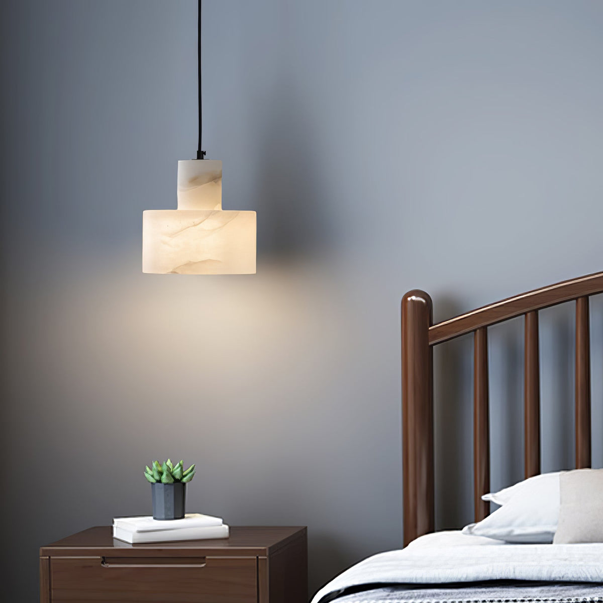 Lampa Wisząca Minimalistyczna z Alabastru z Podwójnym Cylindrem