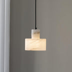 Lampa Wisząca Minimalistyczna z Alabastru z Podwójnym Cylindrem