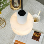 Lampa Wisząca Minimalistyczna z Alabastru z Podwójnym Cylindrem