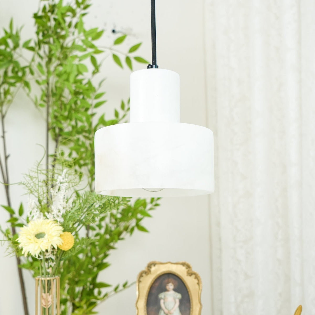 Lampa Wisząca Minimalistyczna z Alabastru z Podwójnym Cylindrem