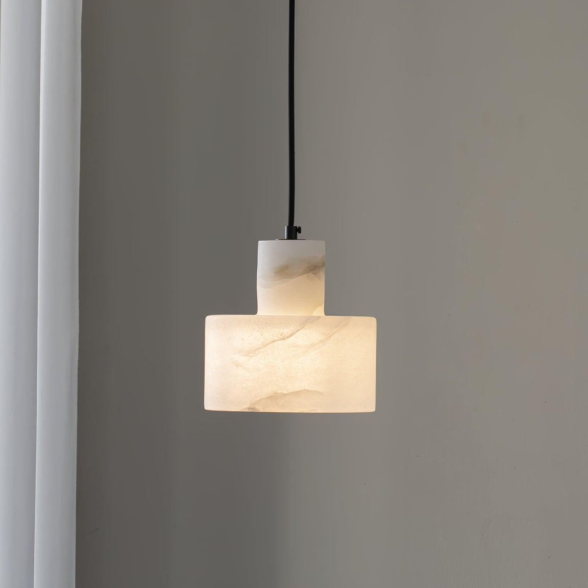 Lampa Wisząca Minimalistyczna z Alabastru z Podwójnym Cylindrem