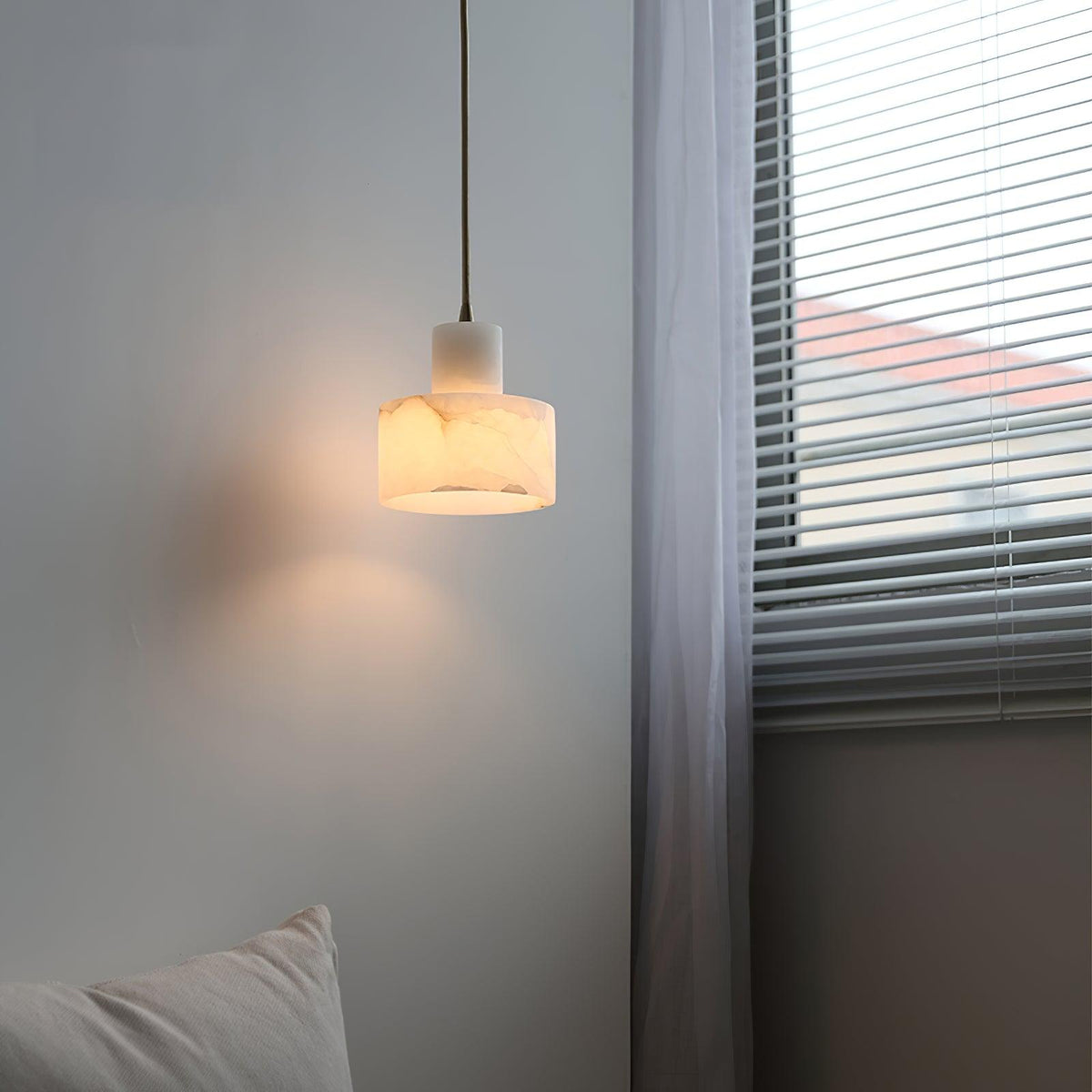 Lampa Wisząca Minimalistyczna z Alabastru z Podwójnym Cylindrem