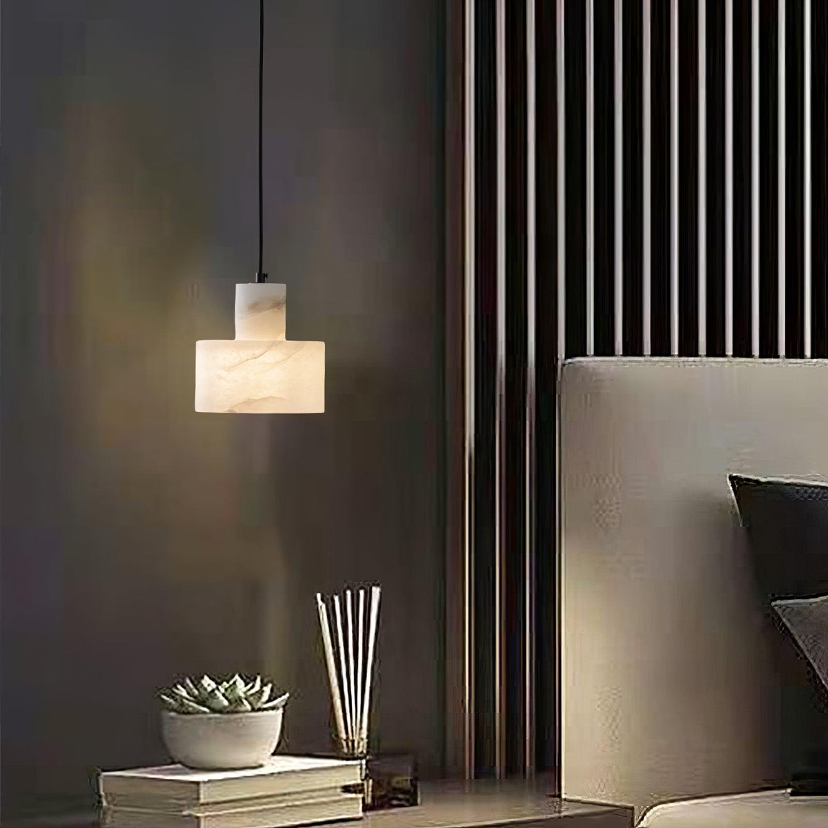 Lampa Wisząca Minimalistyczna z Alabastru z Podwójnym Cylindrem ##POS:54##