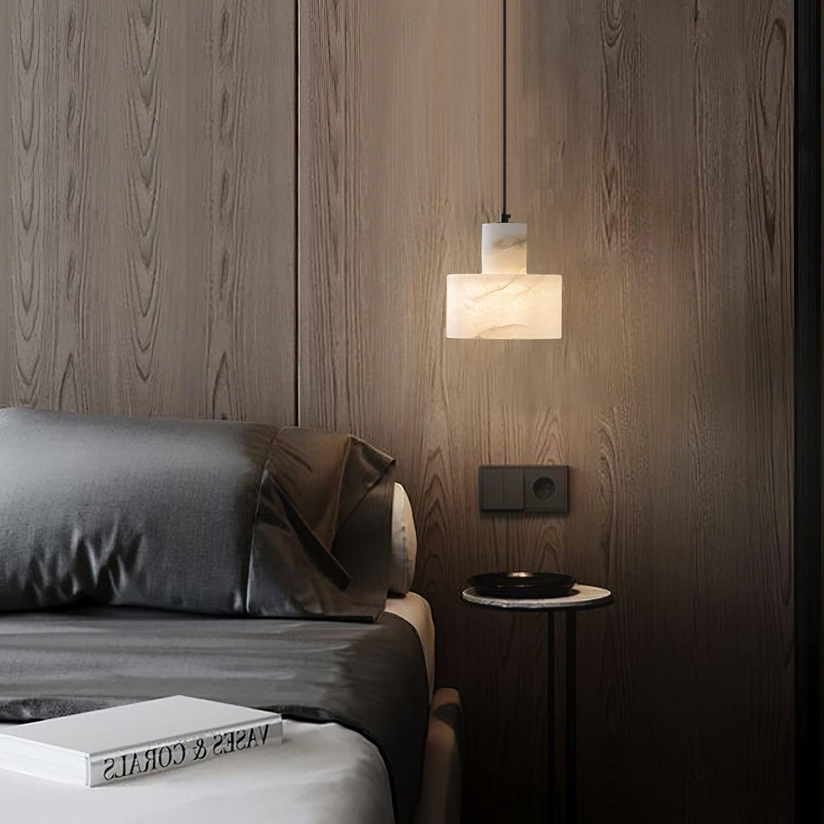 Lampa Wisząca Minimalistyczna z Alabastru z Podwójnym Cylindrem