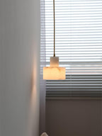 Lampa Wisząca Minimalistyczna z Alabastru z Podwójnym Cylindrem
