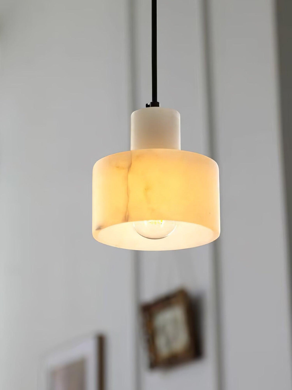 Lampa Wisząca Minimalistyczna z Alabastru z Podwójnym Cylindrem