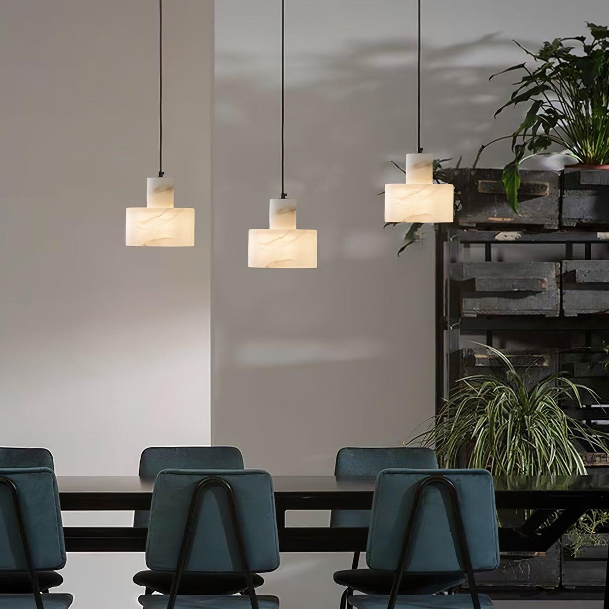 Lampa Wisząca Minimalistyczna z Alabastru z Podwójnym Cylindrem