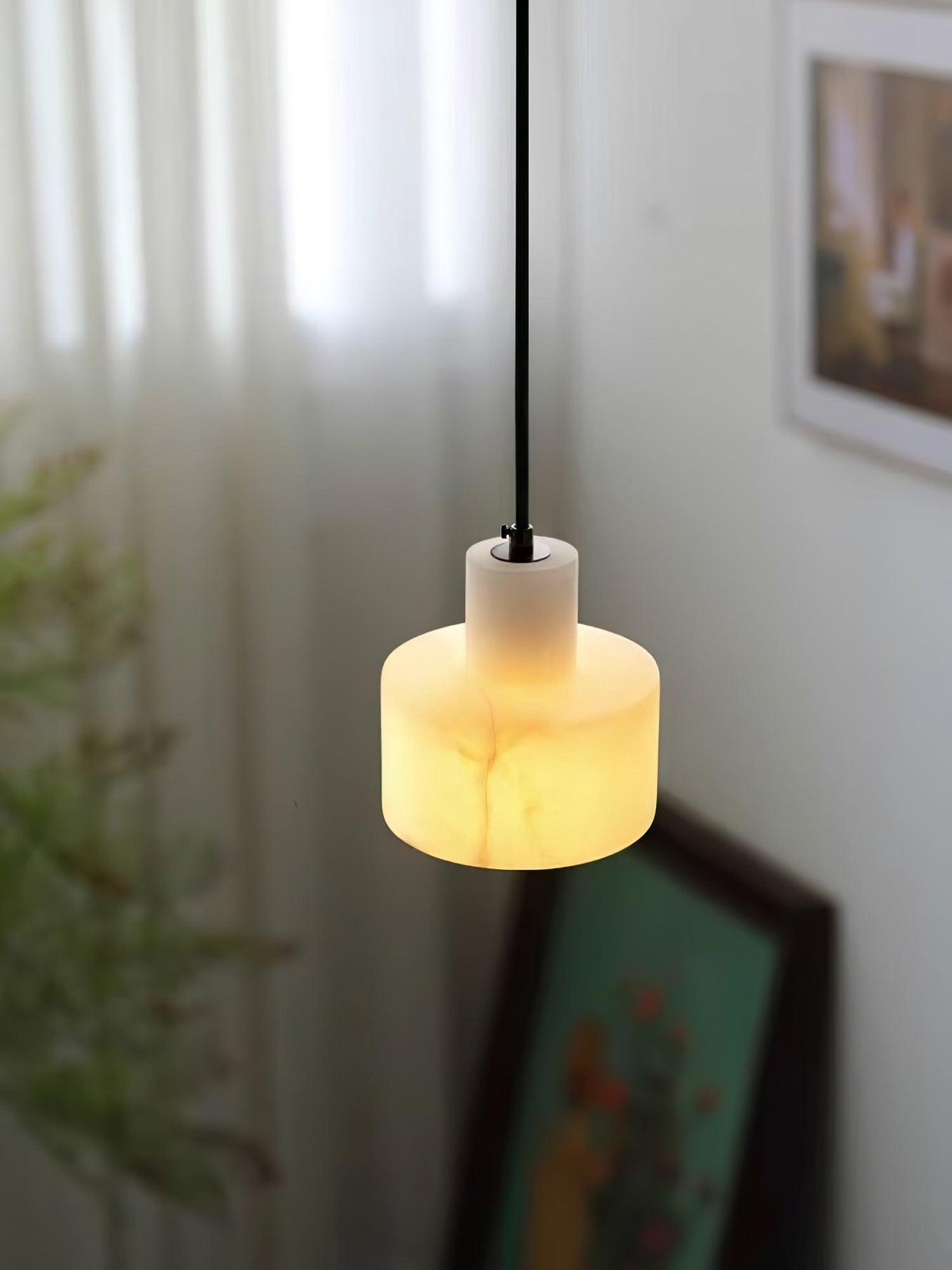 Lampa Wisząca Minimalistyczna z Alabastru z Podwójnym Cylindrem ##POS:9##