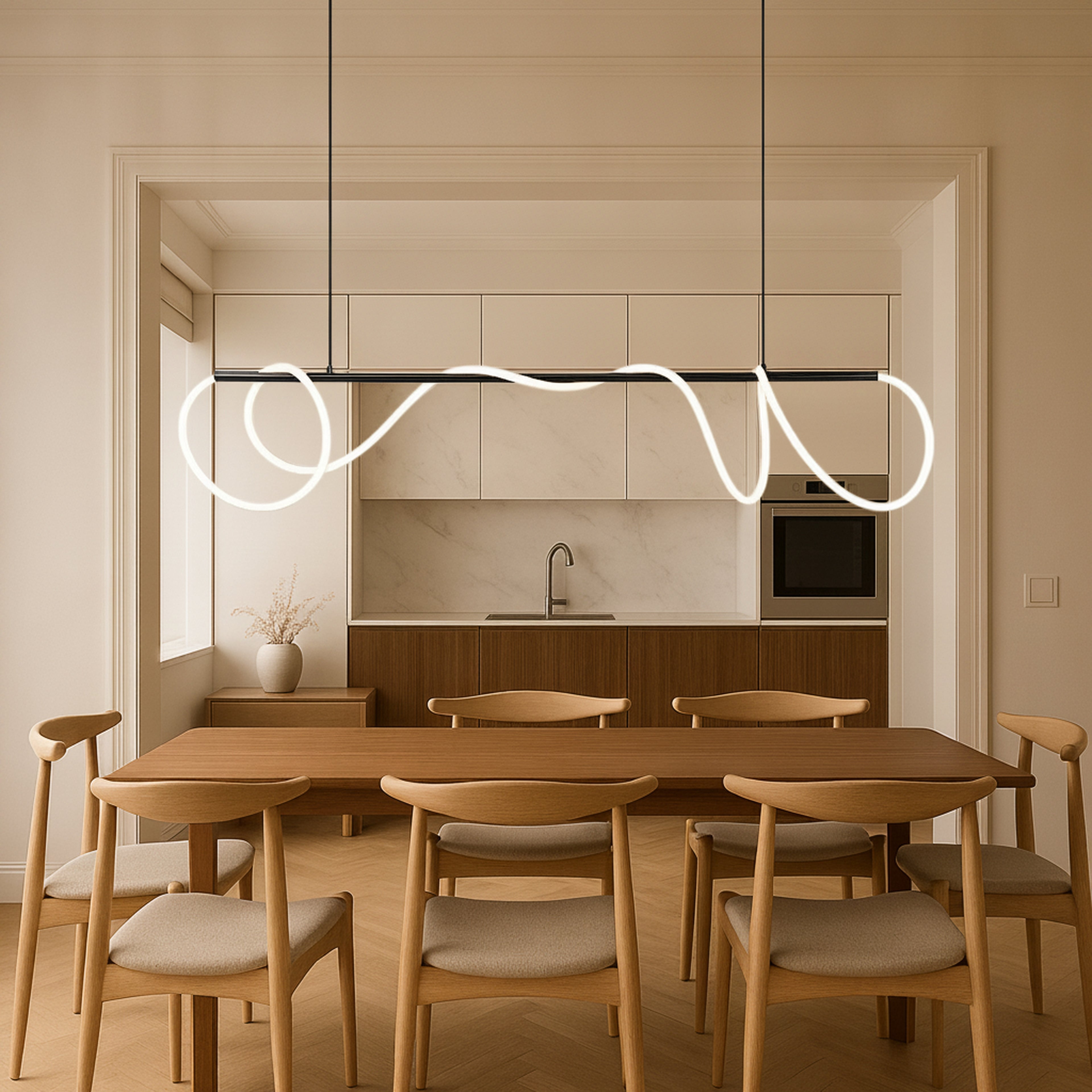 Lampa Wisząca Minimalistyczna z Falistym Przewodem Świetlnym nad Stół