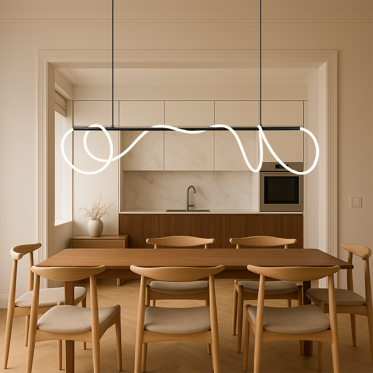 Lampa Wisząca Minimalistyczna z Falistym Przewodem Świetlnym nad Stół ##POS:2##