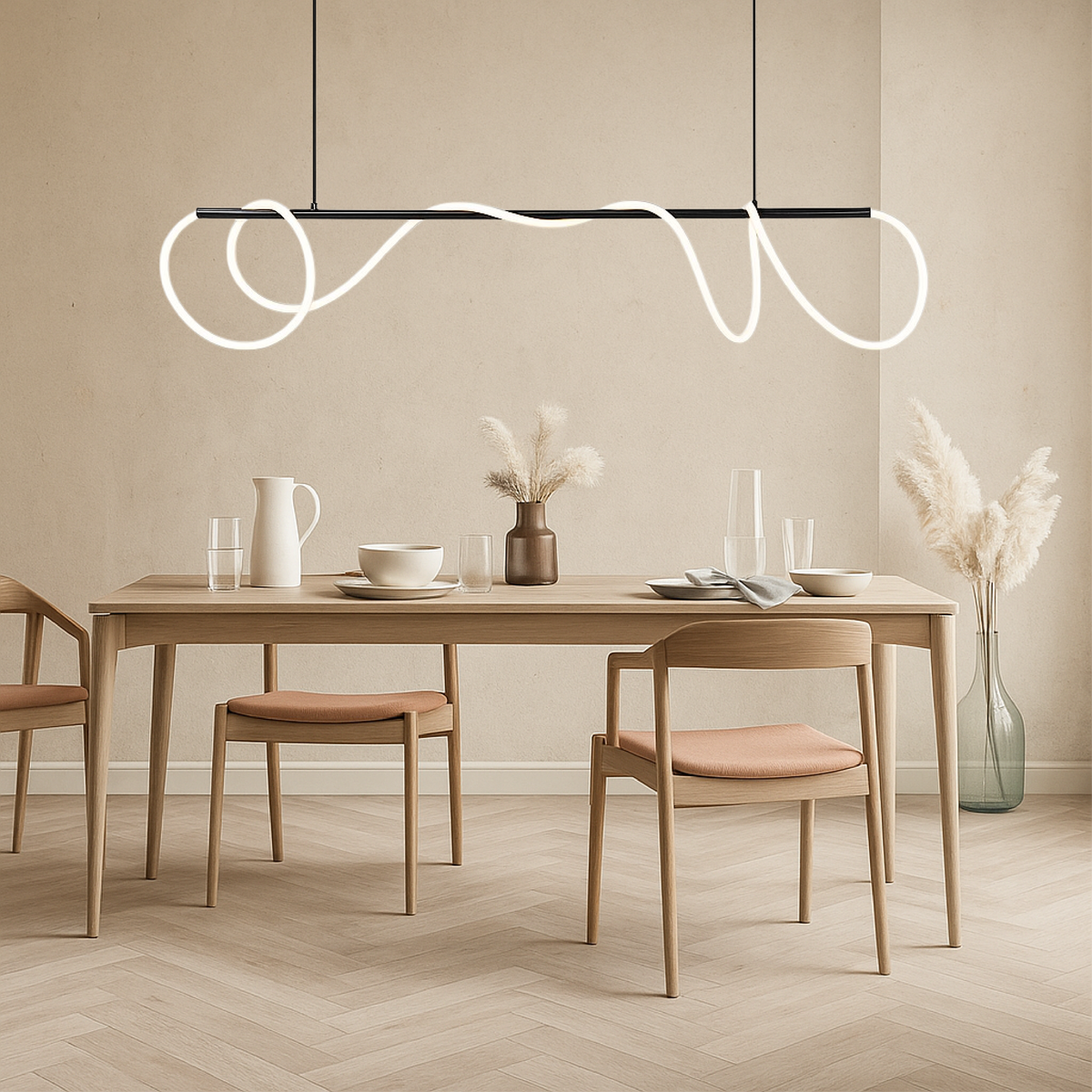 Lampa Wisząca Minimalistyczna z Falistym Przewodem Świetlnym nad Stół