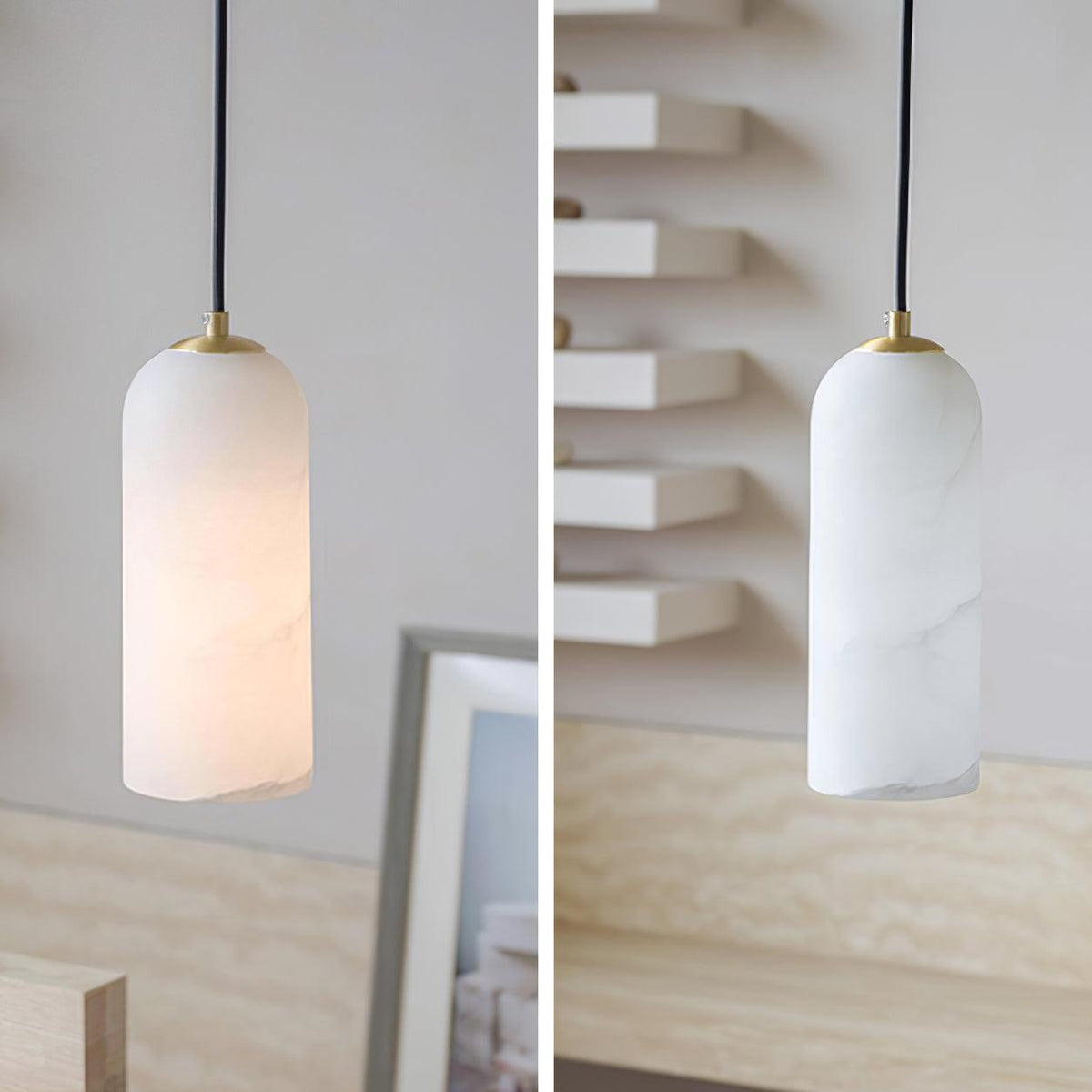 Lampa Wisząca Minimalistyczna z Kloszem Cylindrycznym z Alabastru