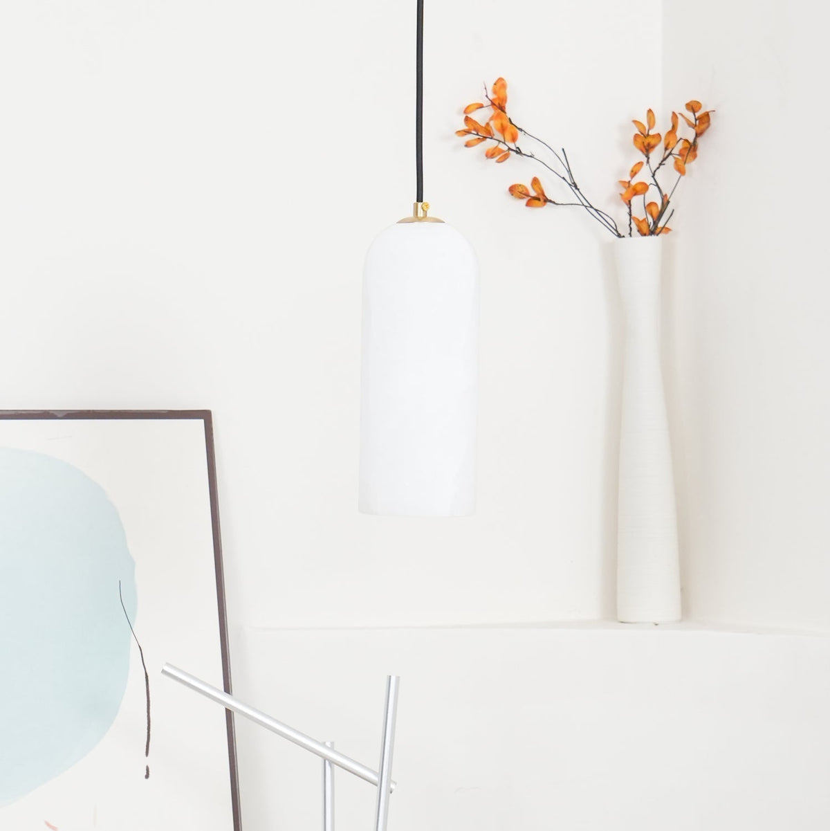 Lampa Wisząca Minimalistyczna z Kloszem Cylindrycznym z Alabastru