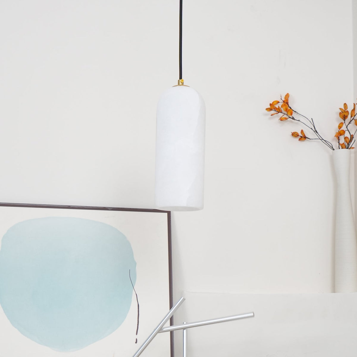 Lampa Wisząca Minimalistyczna z Kloszem Cylindrycznym z Alabastru