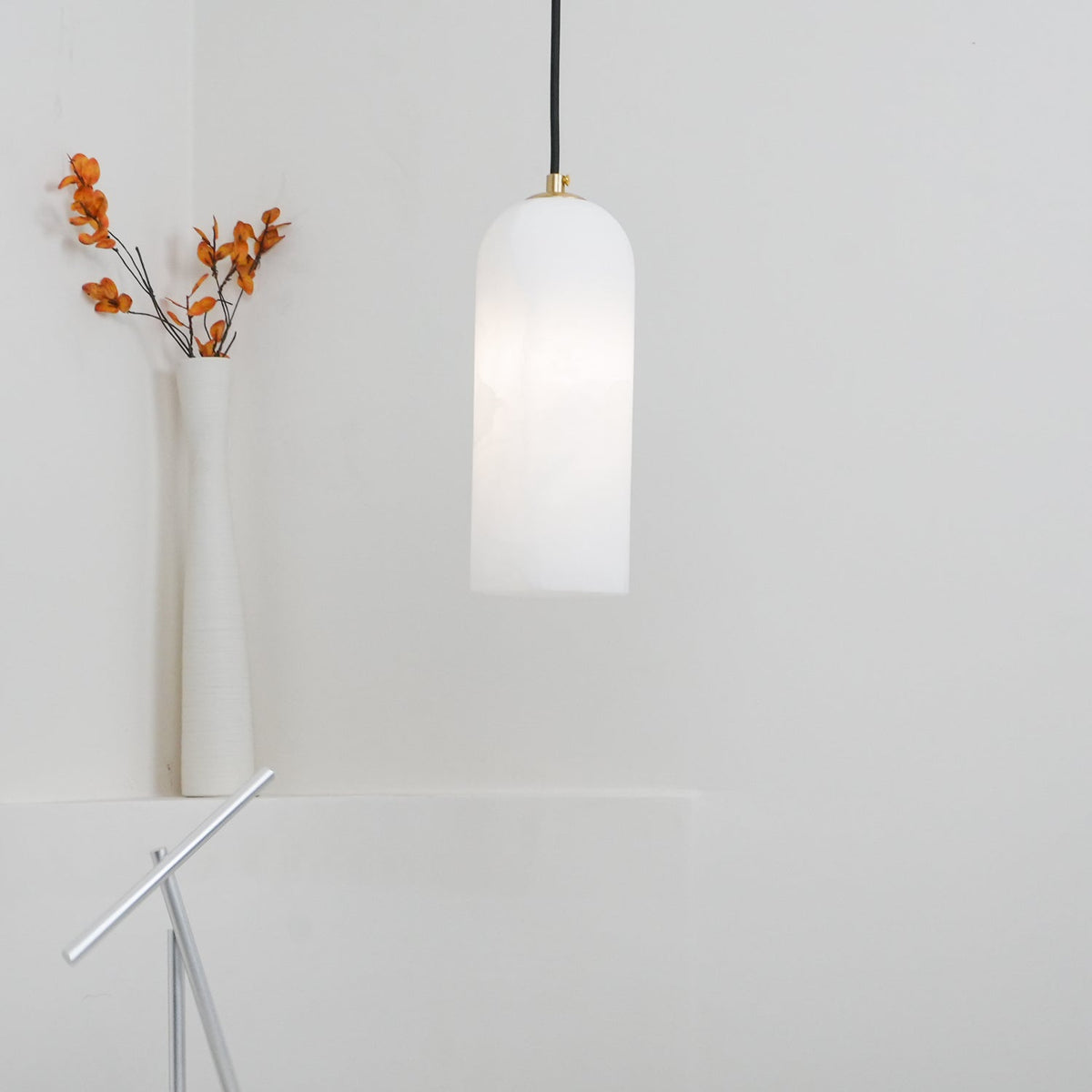 Lampa Wisząca Minimalistyczna z Kloszem Cylindrycznym z Alabastru