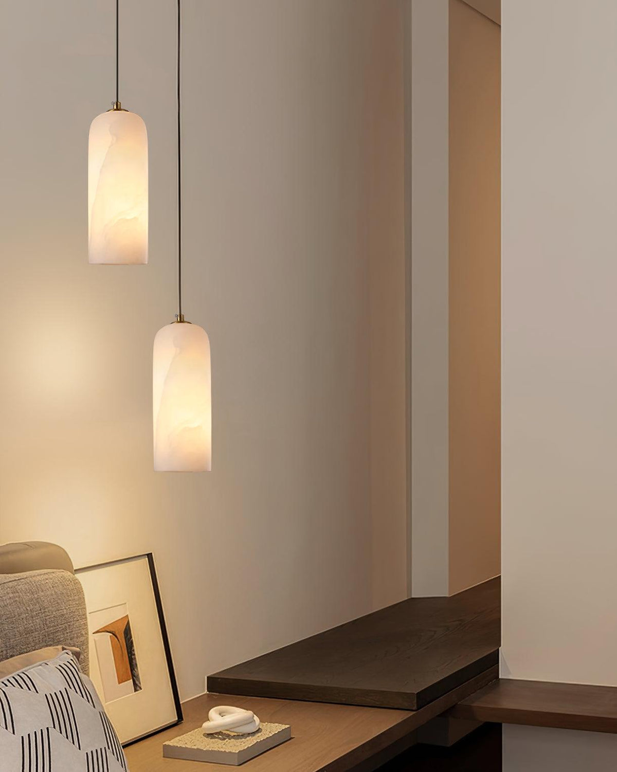 Lampa Wisząca Minimalistyczna z Kloszem Cylindrycznym z Alabastru