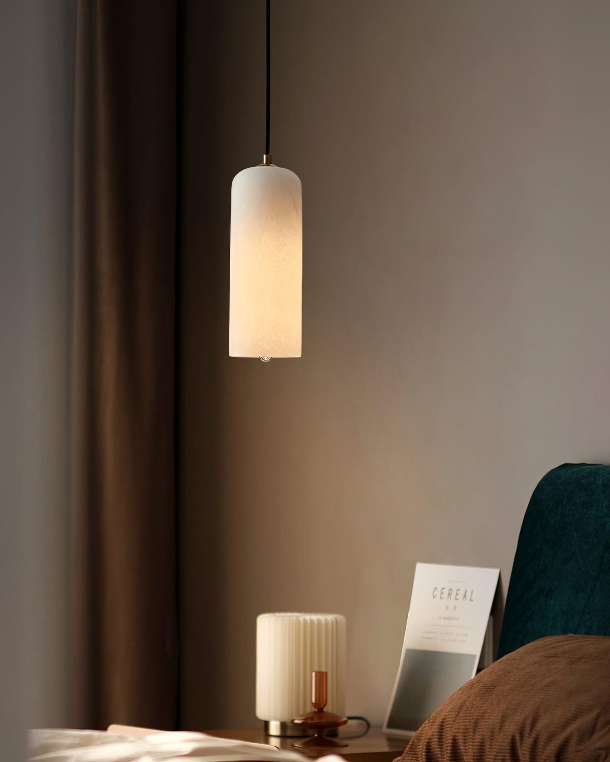 Lampa Wisząca Minimalistyczna z Kloszem Cylindrycznym z Alabastru