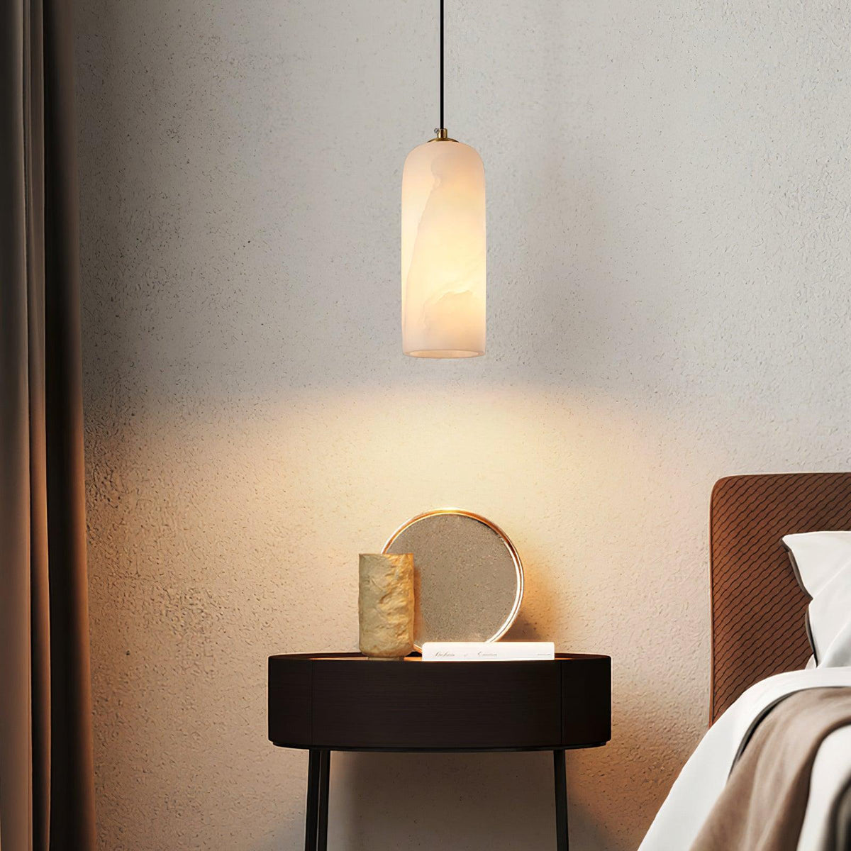 Lampa Wisząca Minimalistyczna z Kloszem Cylindrycznym z Alabastru