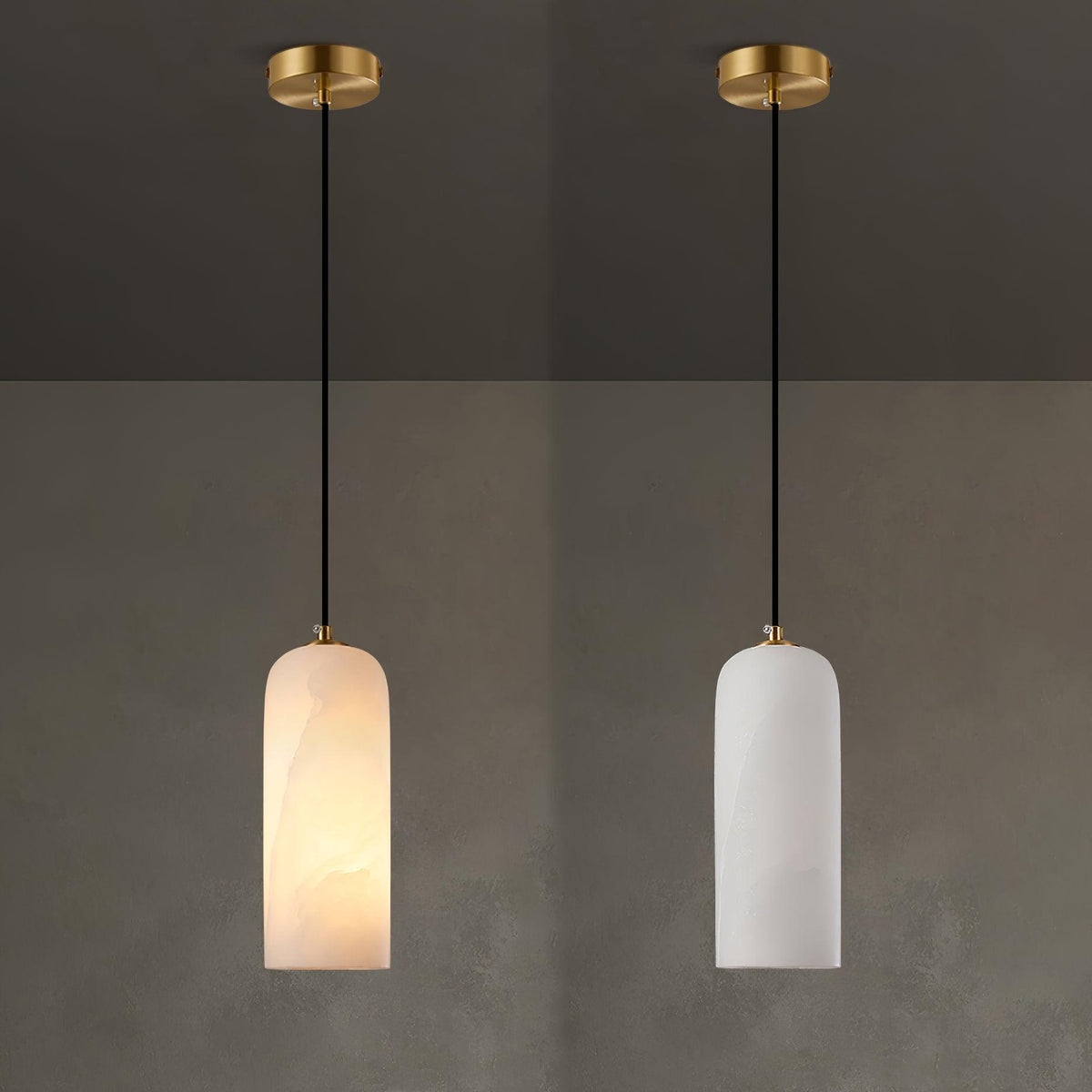 Lampa Wisząca Minimalistyczna z Kloszem Cylindrycznym z Alabastru