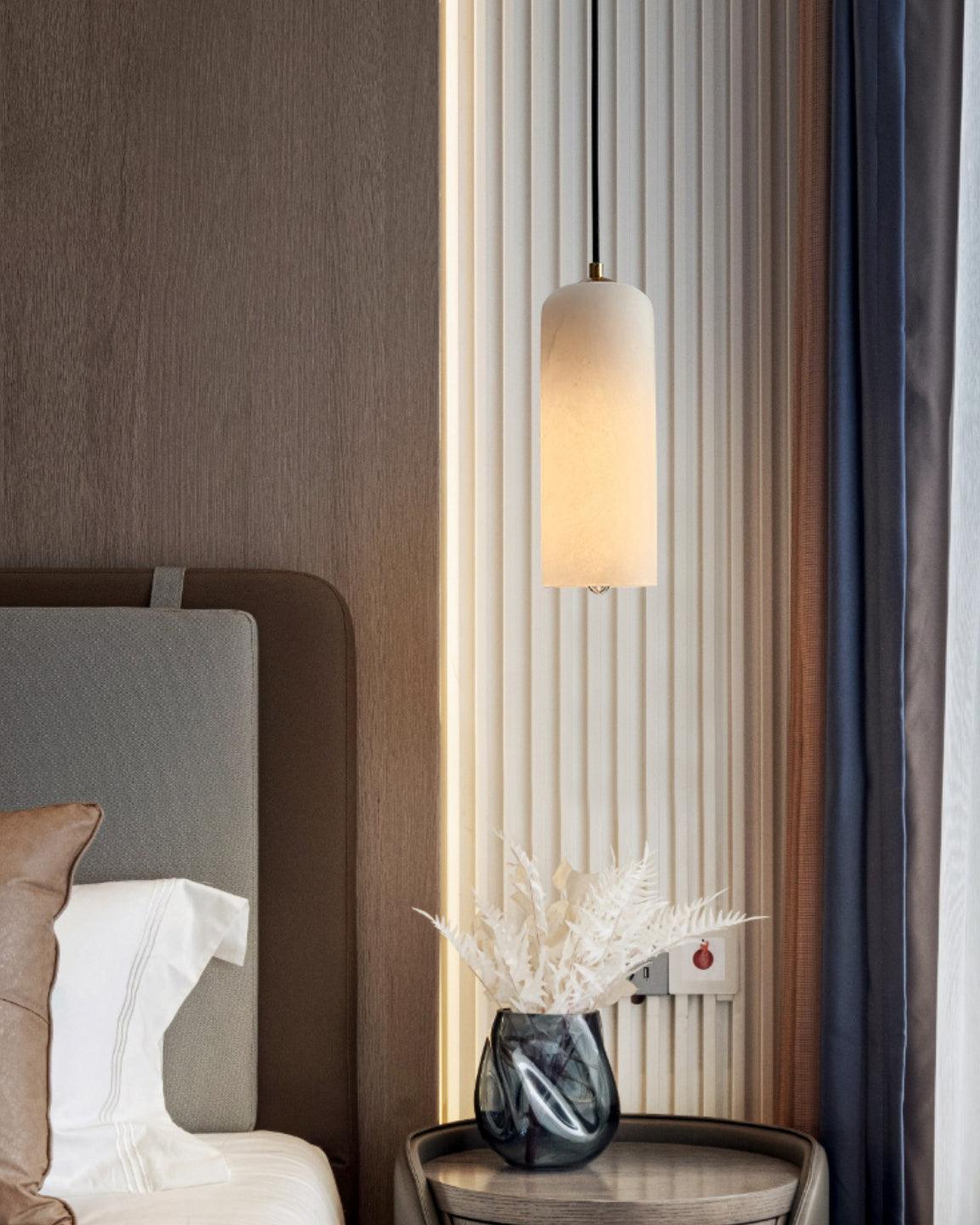 Lampa Wisząca Minimalistyczna z Kloszem Cylindrycznym z Alabastru