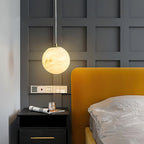 Lampa Wisząca Minimalistyczna z Kloszem w Kształcie Kuli z Alabastru ##POS:23##