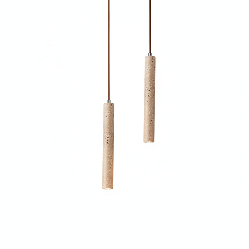 Lampa Wisząca Minimalistyczna z Trawertyn Wabi-Sabi ze Smukłym Cylindrycznym Kloszem
