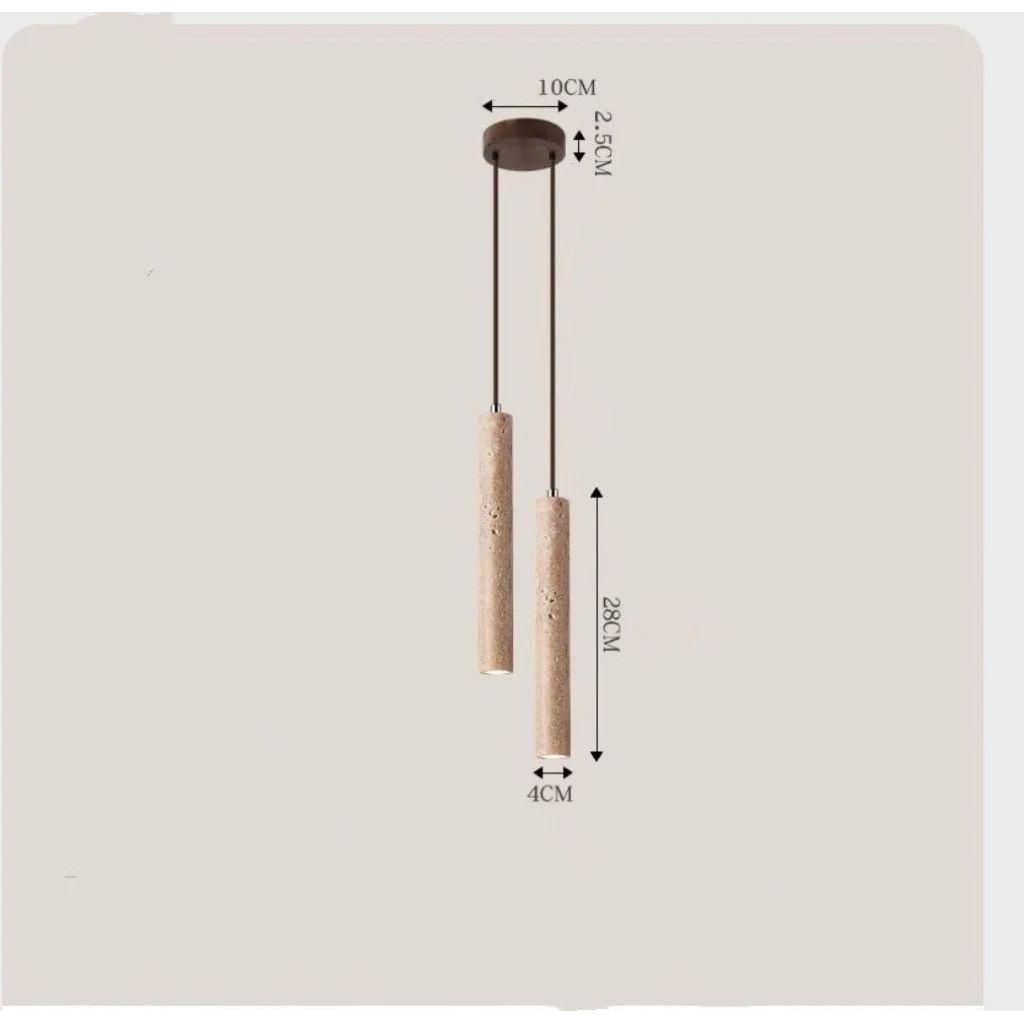 Lampa Wisząca Minimalistyczna z Trawertyn Wabi-Sabi ze Smukłym Cylindrycznym Kloszem