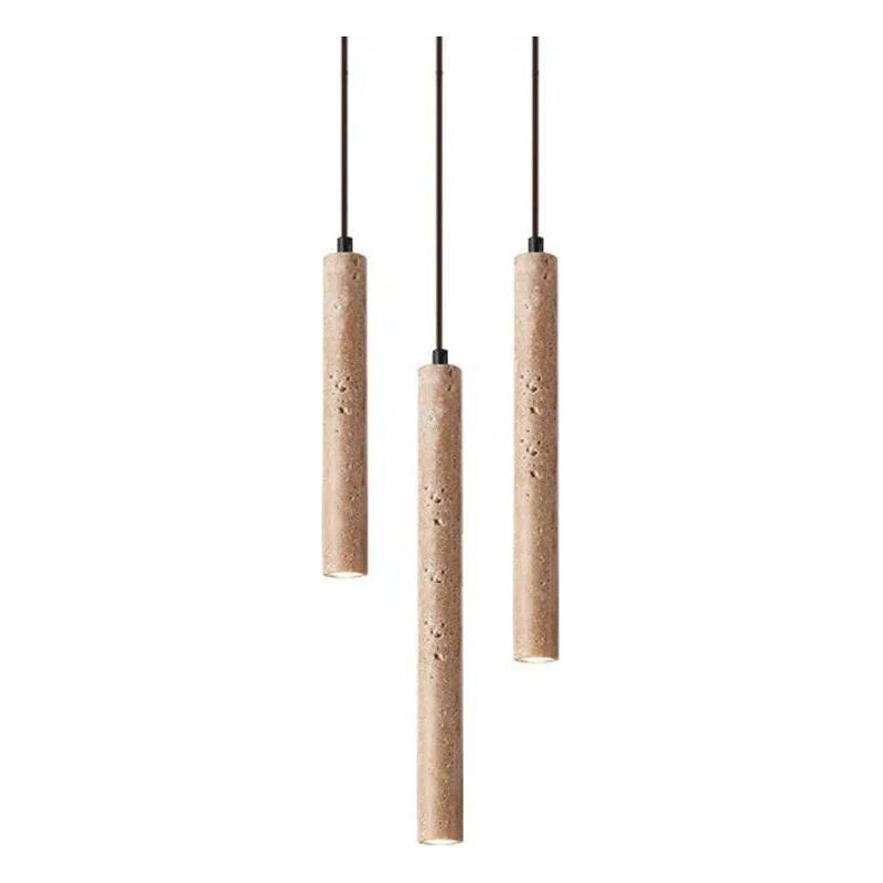 Lampa Wisząca Minimalistyczna z Trawertyn Wabi-Sabi ze Smukłym Cylindrycznym Kloszem