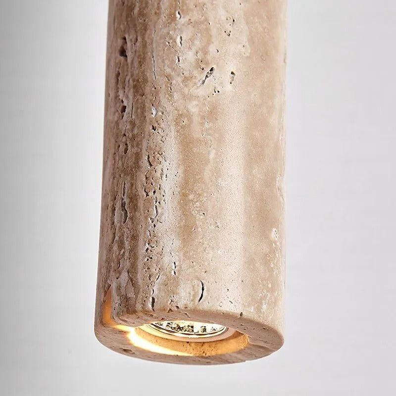 Lampa Wisząca Minimalistyczna z Trawertyn Wabi-Sabi ze Smukłym Cylindrycznym Kloszem