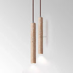 Lampa Wisząca Minimalistyczna z Trawertyn Wabi-Sabi ze Smukłym Cylindrycznym Kloszem