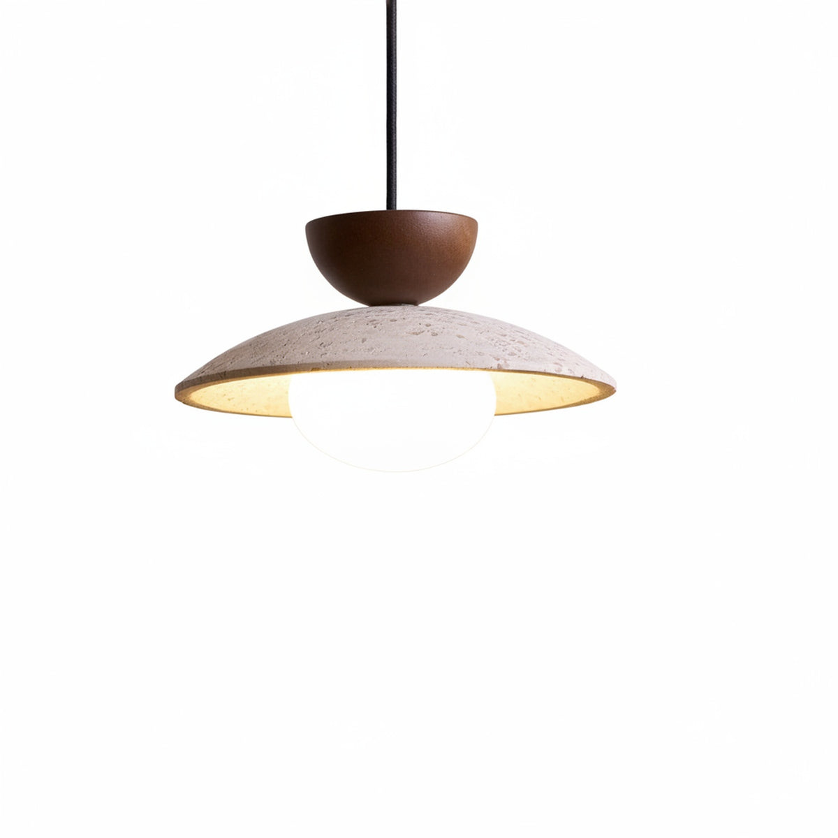 Lampa Wisząca Minimalistyczna z Trawertynem i Szklanym Kloszem