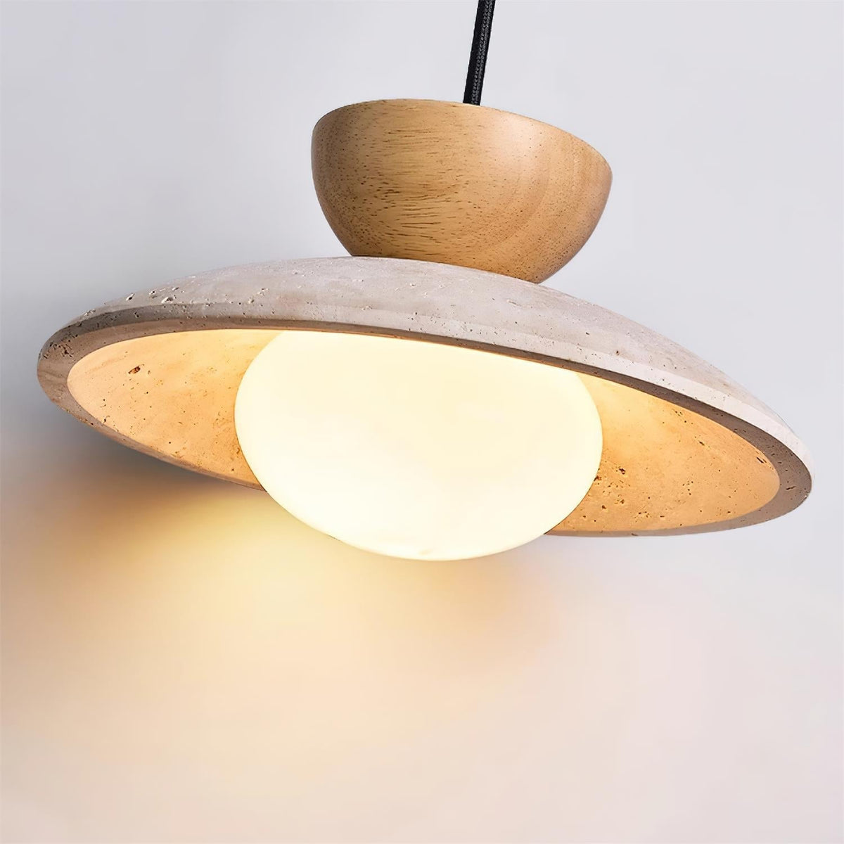 Lampa Wisząca Minimalistyczna z Trawertynem i Szklanym Kloszem