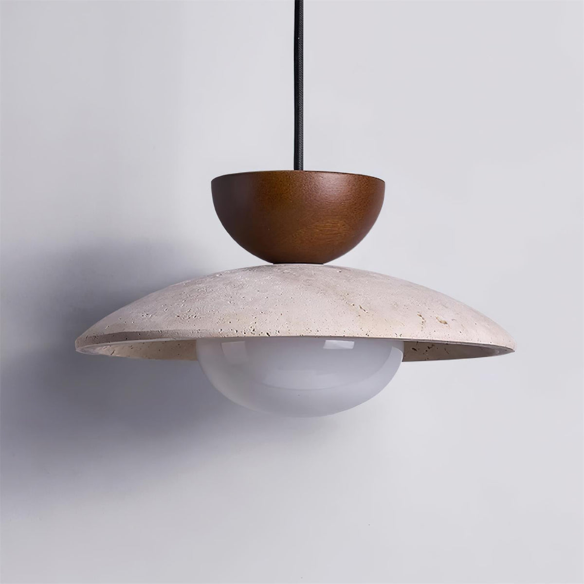 Lampa Wisząca Minimalistyczna z Trawertynem i Szklanym Kloszem ##POS:11##