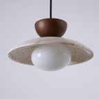 Lampa Wisząca Minimalistyczna z Trawertynem i Szklanym Kloszem ##POS:14##