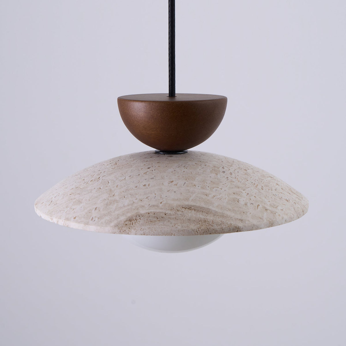 Lampa Wisząca Minimalistyczna z Trawertynem i Szklanym Kloszem