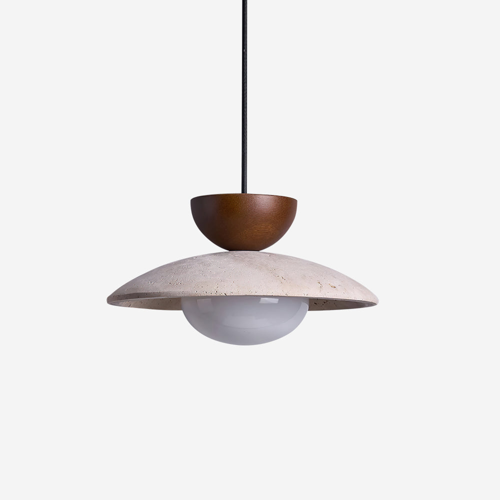 Lampa Wisząca Minimalistyczna z Trawertynem i Szklanym Kloszem ##POS:16##