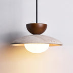 Lampa Wisząca Minimalistyczna z Trawertynem i Szklanym Kloszem