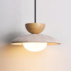 Lampa Wisząca Minimalistyczna z Trawertynem i Szklanym Kloszem
