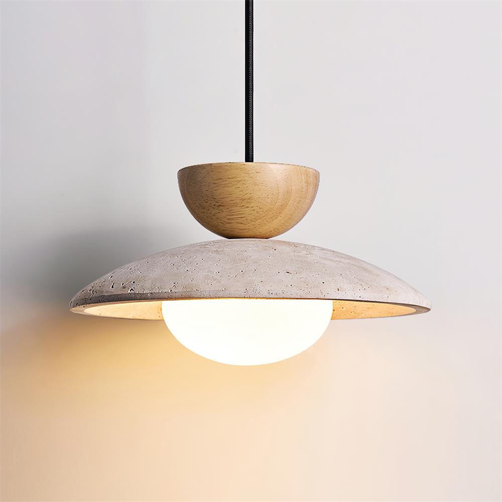 Lampa Wisząca Minimalistyczna z Trawertynem i Szklanym Kloszem