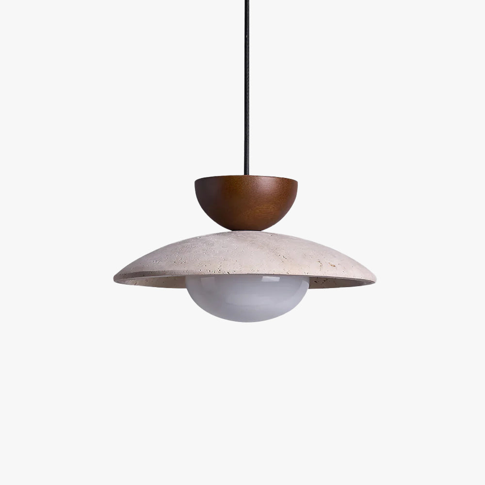 Lampa Wisząca Minimalistyczna z Trawertynem i Szklanym Kloszem
