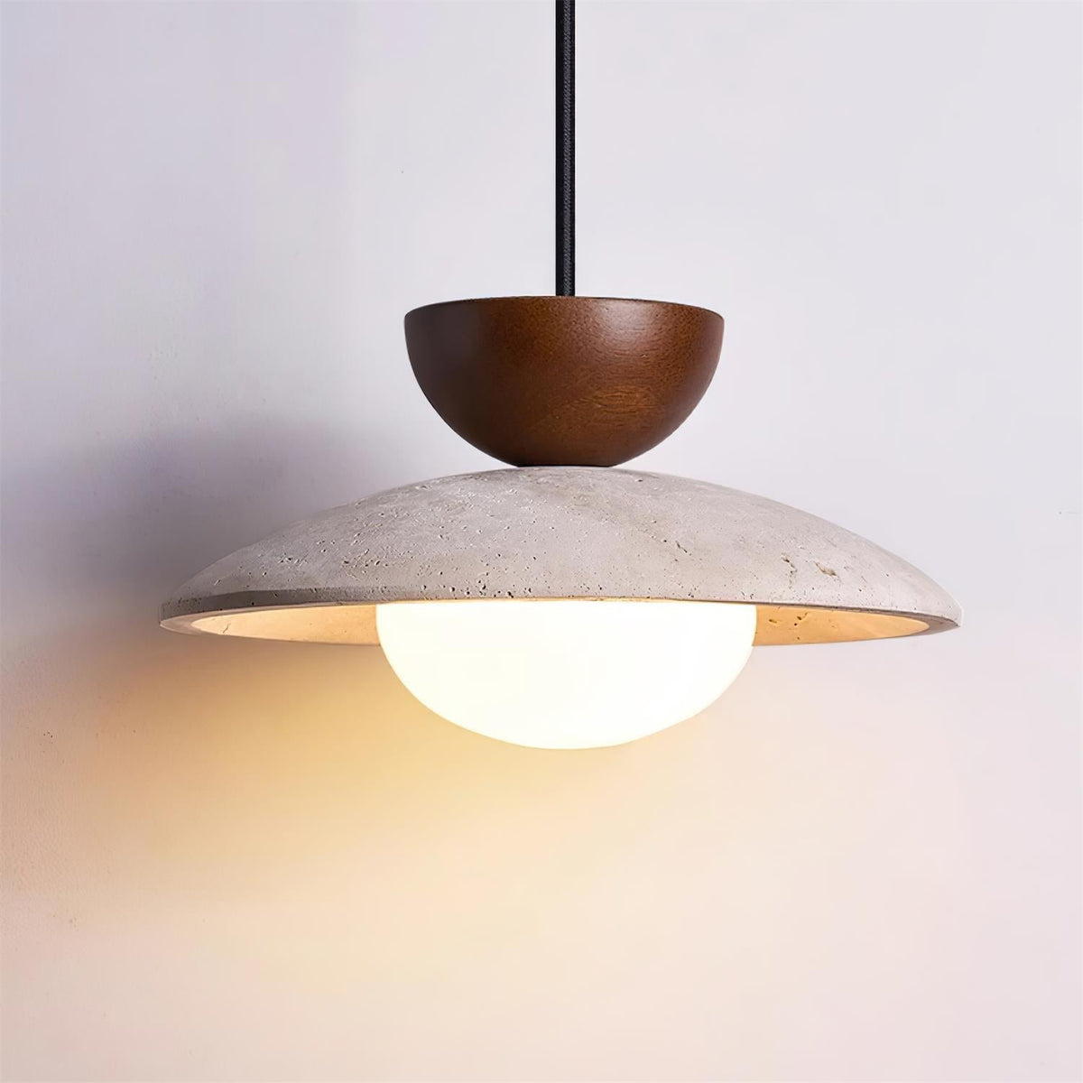 Lampa Wisząca Minimalistyczna z Trawertynem i Szklanym Kloszem