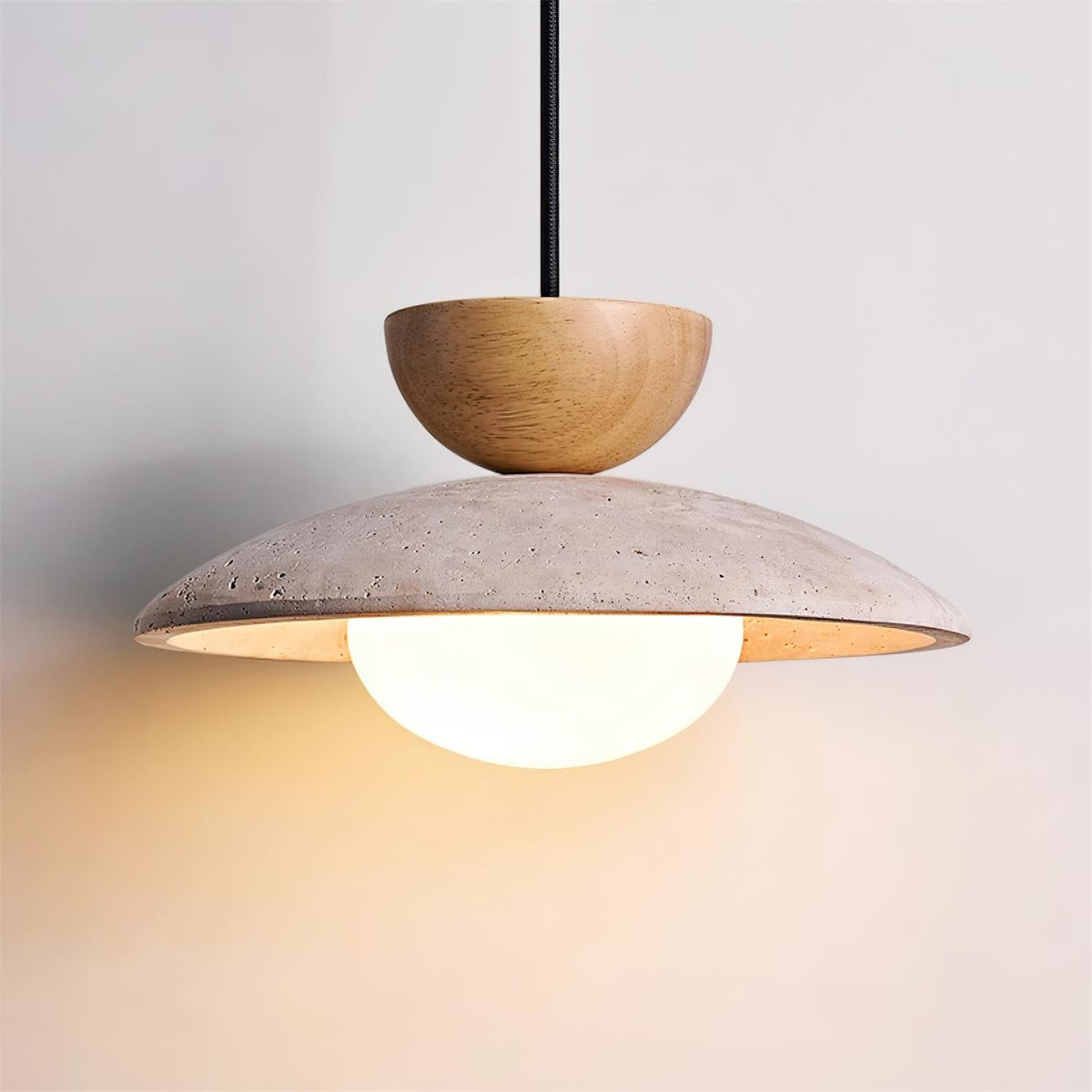Lampa Wisząca Minimalistyczna z Trawertynem i Szklanym Kloszem ##POS:8##