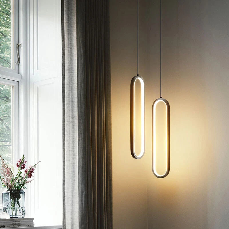 Lampa Wisząca Minimalistyczna z Wbudowanym LED i Owalnym Kloszem