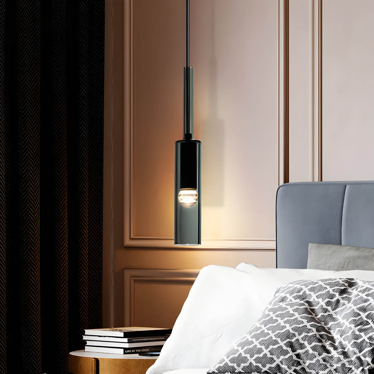 Lampa Wisząca Minimalistyczna ze Szklanym Kloszem Cylindrycznym