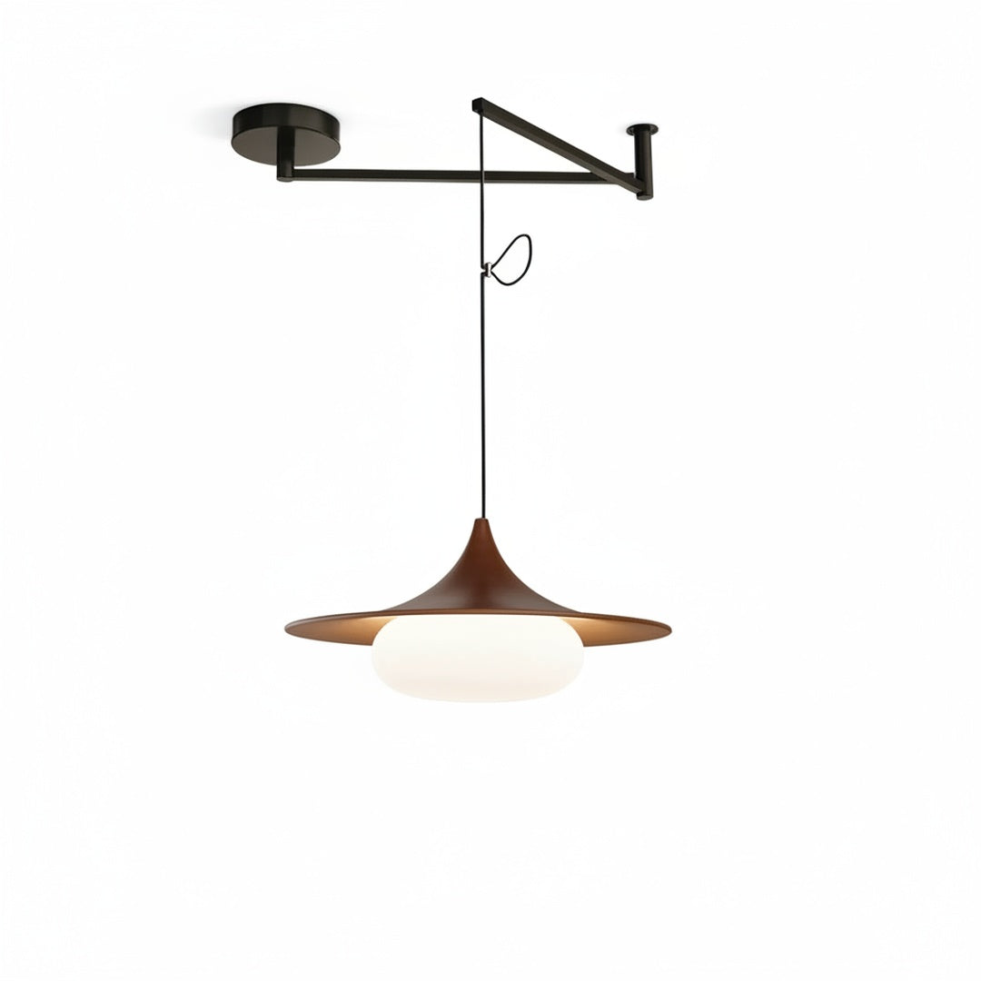 Lampa Wisząca Modernistyczna z Ruchomym Ramieniem i Kloszem ze Szkła Mlecznego