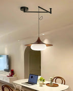 Lampa Wisząca Modernistyczna z Ruchomym Ramieniem i Kloszem ze Szkła Mlecznego