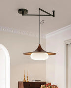 Lampa Wisząca Modernistyczna z Ruchomym Ramieniem i Kloszem ze Szkła Mlecznego